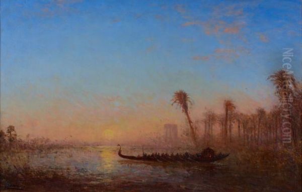 Coucher De Soleil A Damanhour Oil Painting by Felix Ziem