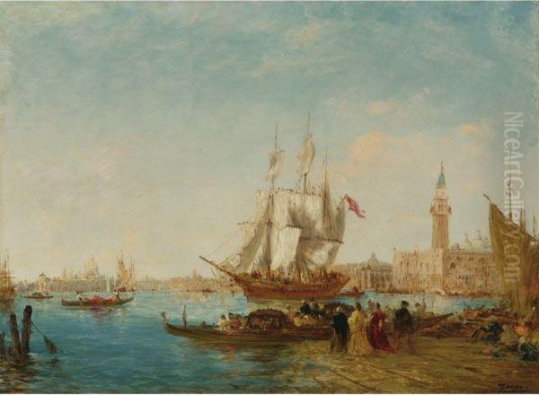 Embarquement Sur Le Quai Des Esclavons Oil Painting by Felix Ziem