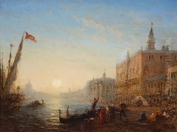 Embarquement Sur Le Quai Des Esclavons,venise Oil Painting by Felix Ziem