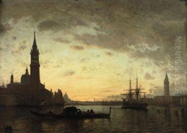 Vue De San Giorgio, Le Soir: View Of The San Giorgo By Night,venice Oil Painting by Felix Ziem