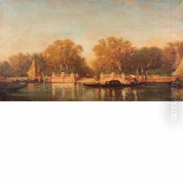 L'entree Des Jardins Francais A Venise Oil Painting by Felix Ziem