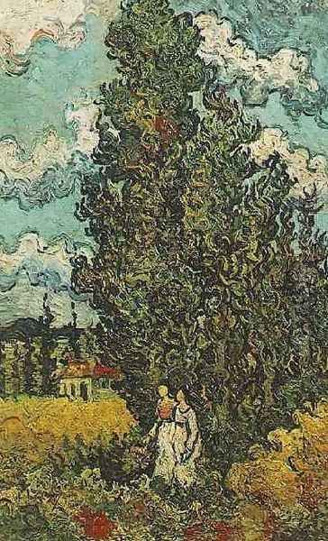 Cypresses And Two Women Oil Painting by Vincent Van Gogh