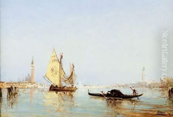 Voile Jaune Et Gondole Sur Le Grand Canal Oil Painting by Felix Ziem