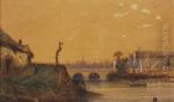 Vue D'un Pont Dans La Ville Oil Painting by Felix Ziem