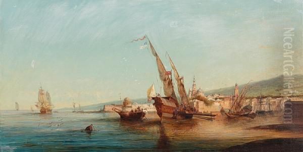 Mediterranean Harbour Scene Oil Painting by Felix Ziem