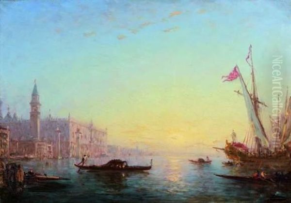 Venise - Gondoles Et Fregate Oil Painting by Felix Ziem