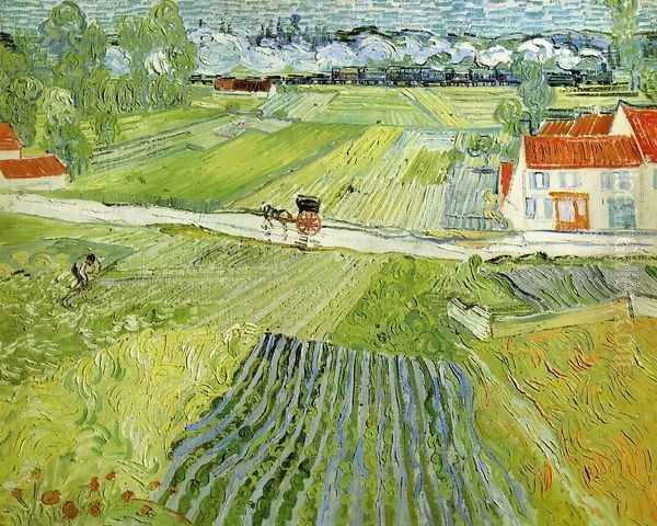 Landscape With Carriage And Train In The Background Oil Painting by Vincent Van Gogh