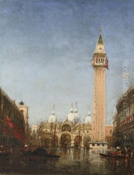 La Place Saint Marc Inondee: The Basilica San Marco, Venice Oil Painting by Felix Ziem