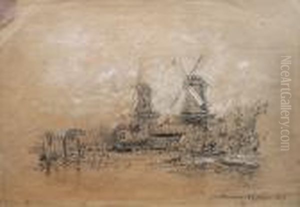 Les Moulins A Rotterdam Oil Painting by Felix Ziem