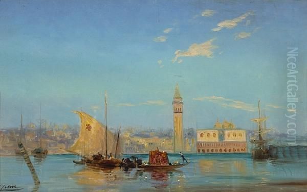 A View Of The Molo And The Palazzo Ducale, Venice Oil Painting by Felix Ziem