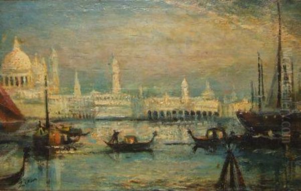 Busy Venetian Scene Oil Painting by Felix Ziem