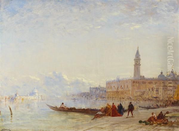 Vue Du Palais Des Doges Depuis Le Quai Des Esclavans Oil Painting by Felix Ziem