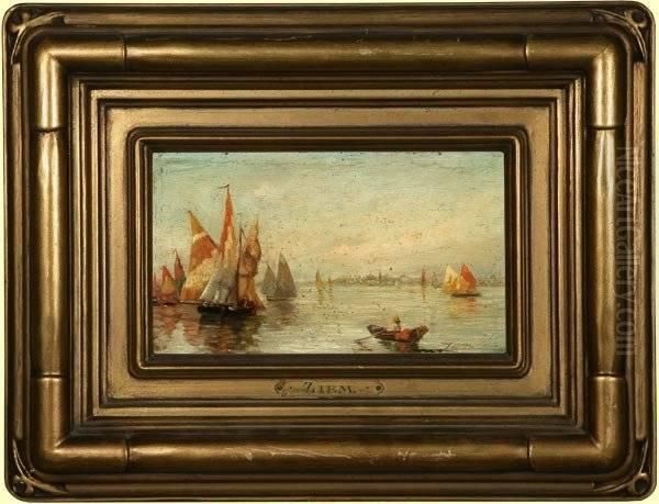 Venetian Sailboats In The Harbor Oil Painting by Felix Ziem