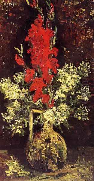 Vase With Gladioli And Carnations II Oil Painting by Vincent Van Gogh