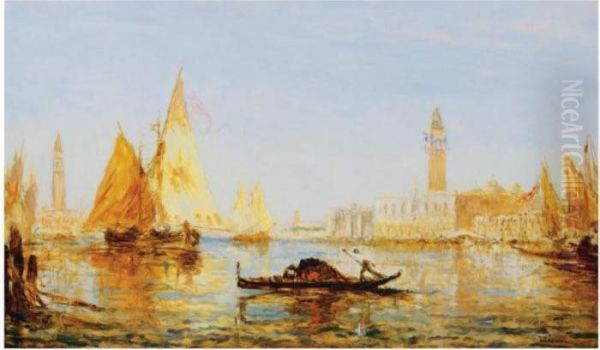 Gondole Et Voiliers Sur Le Grand Canal Oil Painting by Felix Ziem