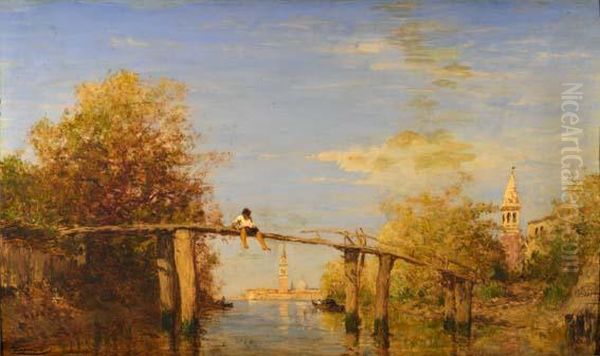 Pont A Vignole, Pres De Venise Oil Painting by Felix Ziem