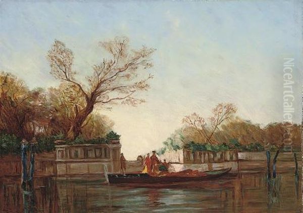 A Gondolier On A Venetian Backwater Oil Painting by Felix Ziem