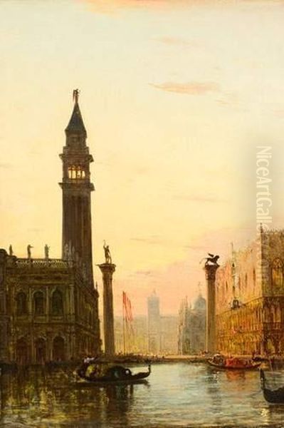 Gondoles Devant La Place Saint-marc A Venise. Oil Painting by Felix Ziem