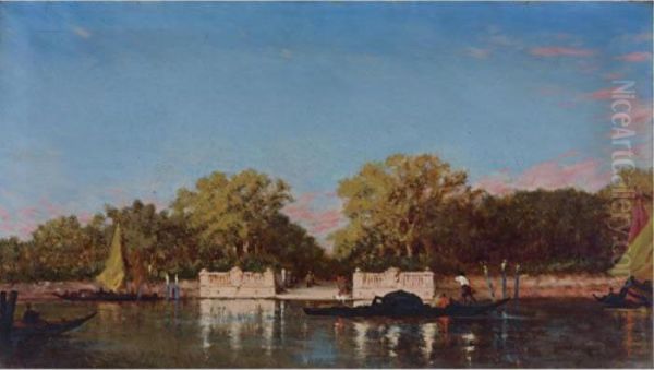 A Gondola At The Jardin Francais, Venice Oil Painting by Felix Ziem