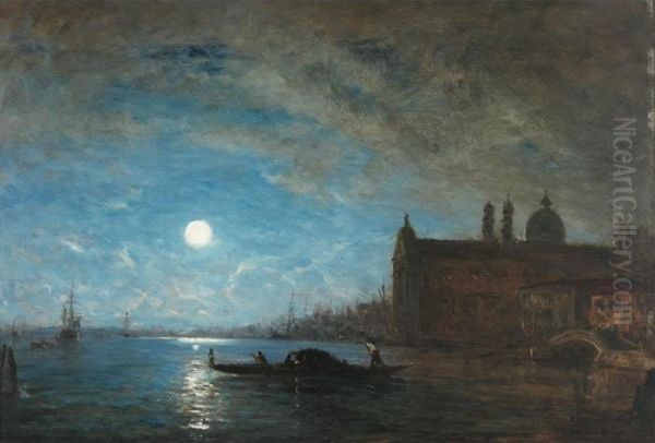 Gondole Devant Les Gesuati, Au Clair De Lune Oil Painting by Felix Ziem