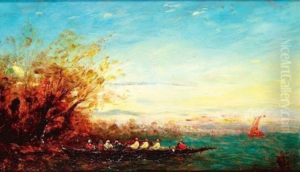 Personnages Sur Une Caique Pres De Constantinople Oil Painting by Felix Ziem