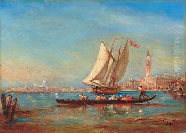 Gondola E Veliero A Venezia Oil Painting by Felix Ziem