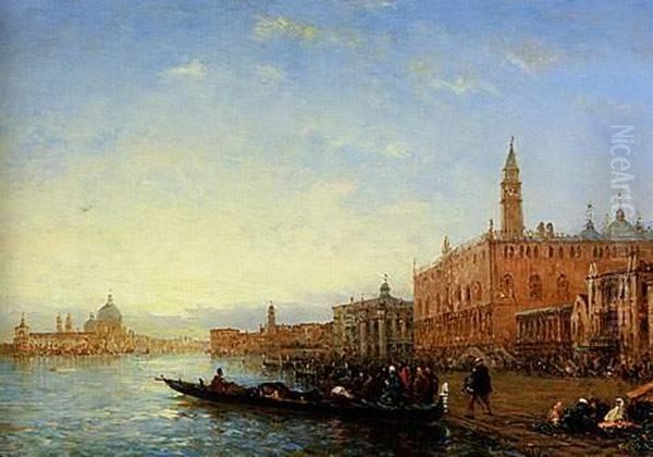 Venise, Le Quai Des Esclavons Oil Painting by Felix Ziem