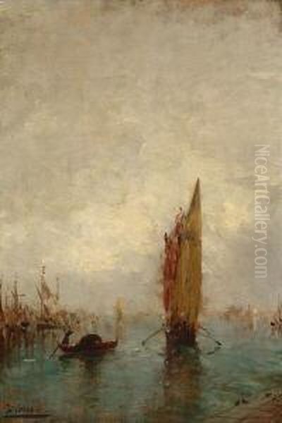 Fischerboote Und Gondel In Der
 Lagune. Oil Painting by Felix Ziem