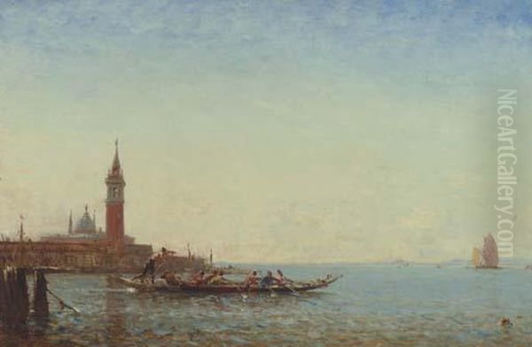 Gondole Devant St. Georgio, Venice Oil Painting by Felix Ziem