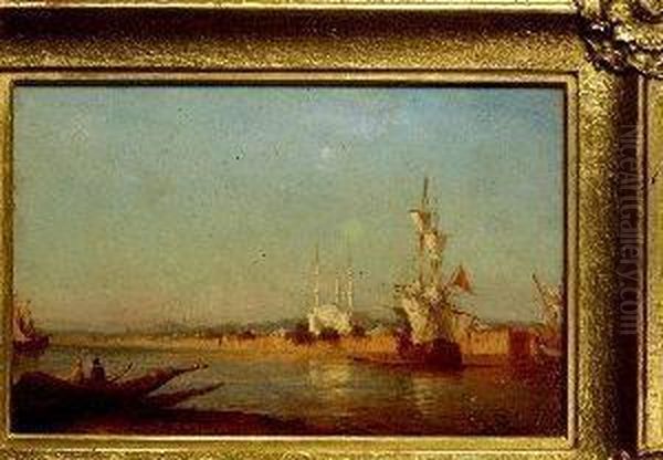 Felix Ziem . View Of Constantinople Harbor With Blue Mosque Oil Painting by Felix Ziem