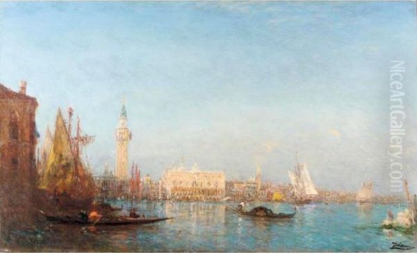 Le Palais Des Doges, Vu Du Canal Della Grazia Oil Painting by Felix Ziem