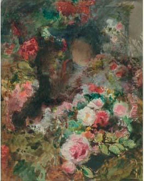 Fleurs, Vers 1845-1846 Oil Painting by Felix Ziem