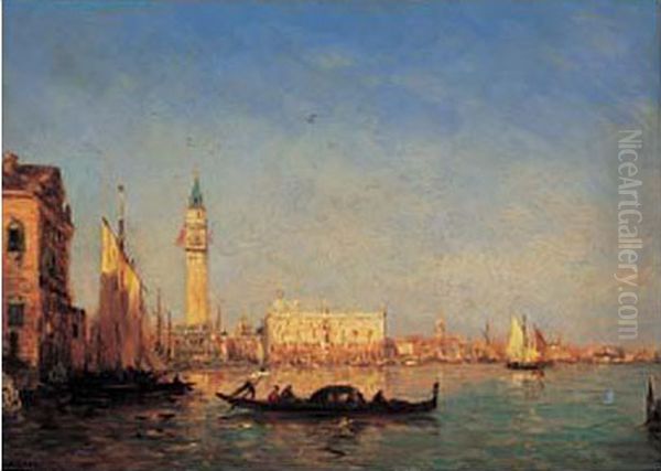 Palais Des Doges, Vue Du Canal De La Grazzia Oil Painting by Felix Ziem