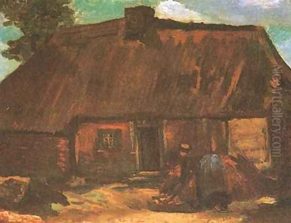 Cottage With Peasant Woman Digging Oil Painting by Vincent Van Gogh