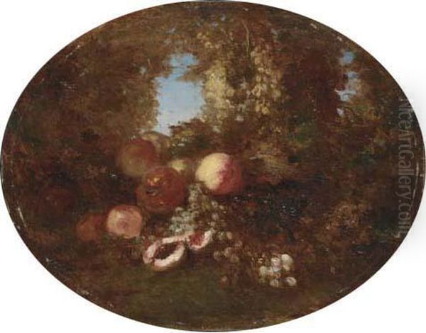 Peaches And Grapes In A Shady Grove Oil Painting by Felix Ziem