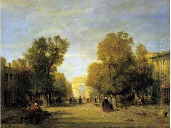 L'arc De Triomphe Vu De L'avenue De Neuilly Oil Painting by Felix Ziem