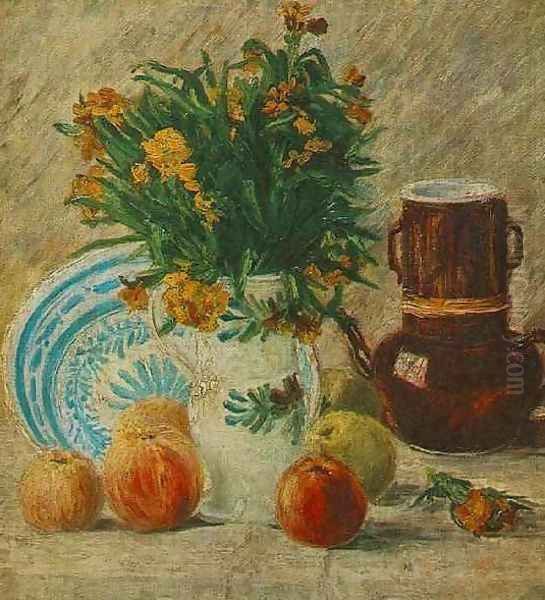 Vase With Flowers Coffeepot And Fruit Oil Painting by Vincent Van Gogh