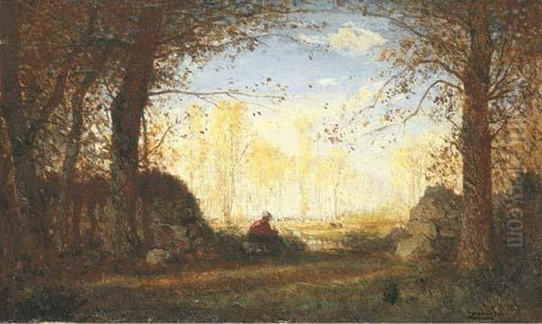 A Woodland Glade, Fontainebleau Oil Painting by Felix Ziem