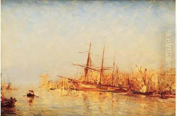 < Vue Du Port De Marseille >. Oil Painting by Felix Ziem