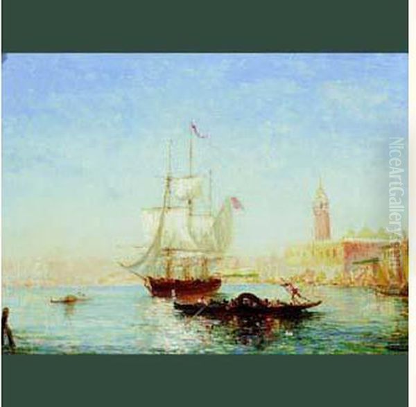 Navire Pavoise Dans La Lagune De Venise Oil Painting by Felix Ziem