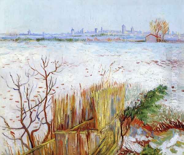 Snowy Landscape With Arles In The Background Oil Painting by Vincent Van Gogh