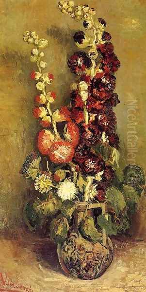 Vase With Hollyhocks Oil Painting by Vincent Van Gogh