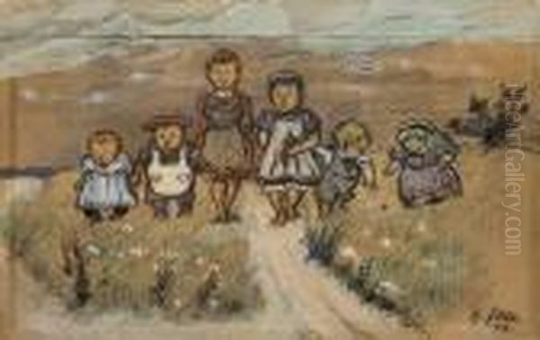 Kindergruppe Oil Painting by Heinrich Zille