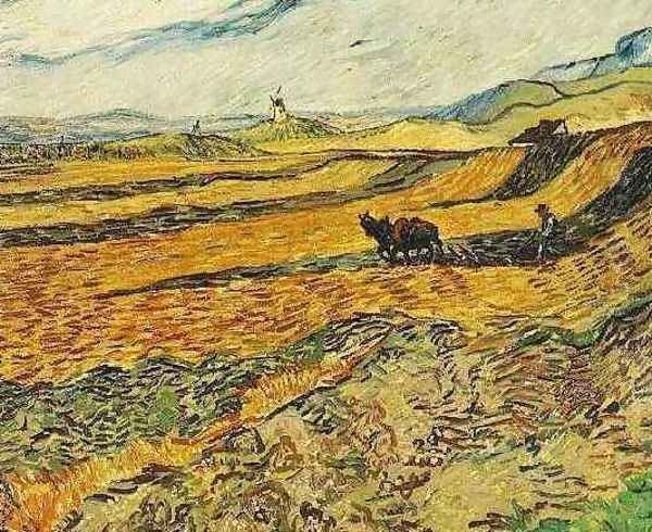 Field With Ploughman And Mill Oil Painting by Vincent Van Gogh