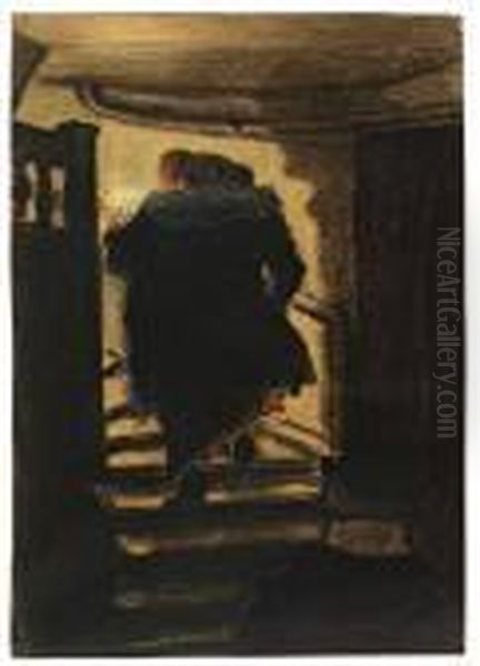 Freier Auf Der Treppe Oil Painting by Heinrich Zille