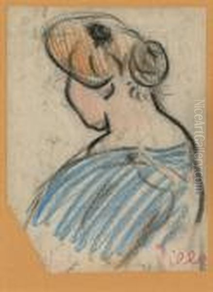 Frau Mit Hochgestecktem Haar Im Profil Oil Painting by Heinrich Zille