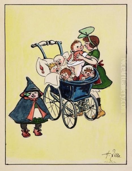 Liebespfander (berliner Goren Am Kinderwagen) Oil Painting by Heinrich Zille