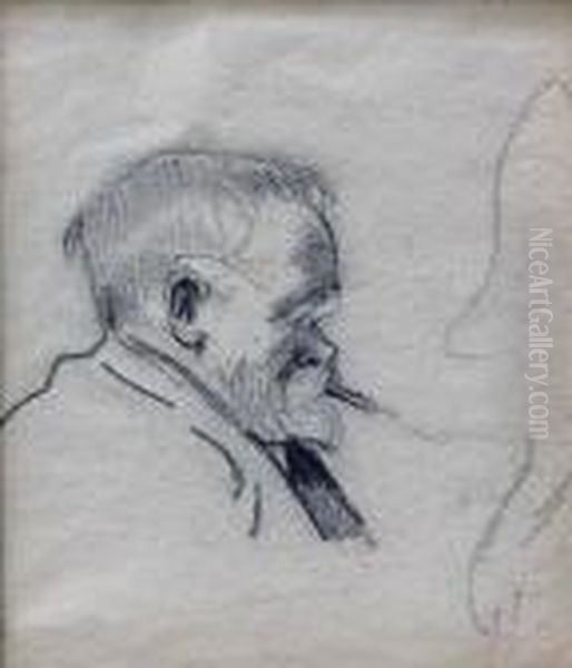 Zille, Heinrich: Porait Of A 
Man. Charcoal Onpaper. Estate Stamp. - Minimally Brownish. Reverse At 
The Cornermounted, Showing Through. Pinholes Oil Painting by Heinrich Zille