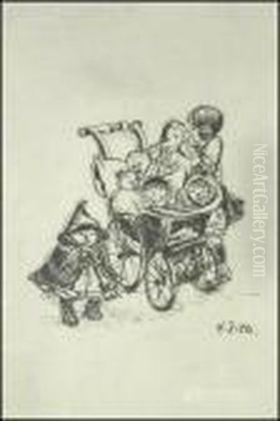 Kinderwagen Und Schar Kinder Und Babys Oil Painting by Heinrich Zille