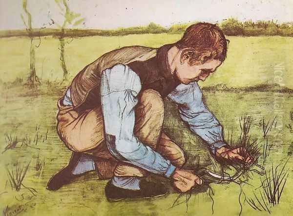 Young Boy Cutting Grass Oil Painting by Vincent Van Gogh